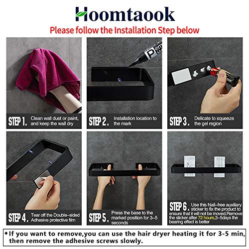 Hoomtaook Estanteria Ducha Bandeja de Baño Rectangular de Vidrio Templado Cesta de Ducha Organizador de Baño, Instalación sin clavos, sin Daños Adhesivo Aluminio Estante antióxido Negro