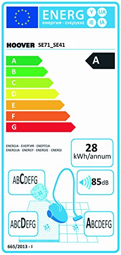 Hoover Sprint Evo SE41 - Aspirador sin bolsa, Sistema ciclónico, Filtro EPA, Cepillo para suelos duros y alfombra, 700W, Depósito fácil de vaciar 1,5L, 80dBA, Cable 7,5m, Potencia fija, Gris