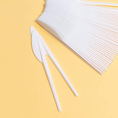 Horeca Collection - Cuchillos Blancos Desechables de Plástico reciclable de 16,5 cm - Higénicos y prácticos - Pack económico de 100 Unidades - Ideal para Fiestas, caterings o Eventos multitudinarios.