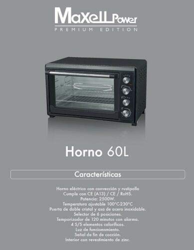 HORNO ELECTRICO DE CONVECCION Y RUSTIPOLLO 60L 2500W TEMPORIZADOR ACCESORIOS INCLUIDOS