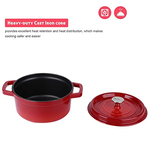 Horno holandés de hierro fundido esmaltado, olla de horno de hierro fundido de retención de calor con dos asas, perfecto para hornear panes y hacer comidas cocidas a fuego lento, rojo(Los 24CM)