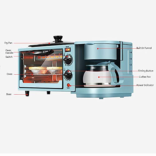 Horno Multifuncion 2200 (W), Con SartéN Antiadherente Y Cafetera De 0.6L, MáQuina De Desayuno 3 En 1, Con FuncióN De Horneado, Tortilla, CalefaccióN, DescongelacióN, Barbacoa,Blue