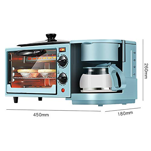 Horno Multifuncion 2200 (W), Con SartéN Antiadherente Y Cafetera De 0.6L, MáQuina De Desayuno 3 En 1, Con FuncióN De Horneado, Tortilla, CalefaccióN, DescongelacióN, Barbacoa,Blue