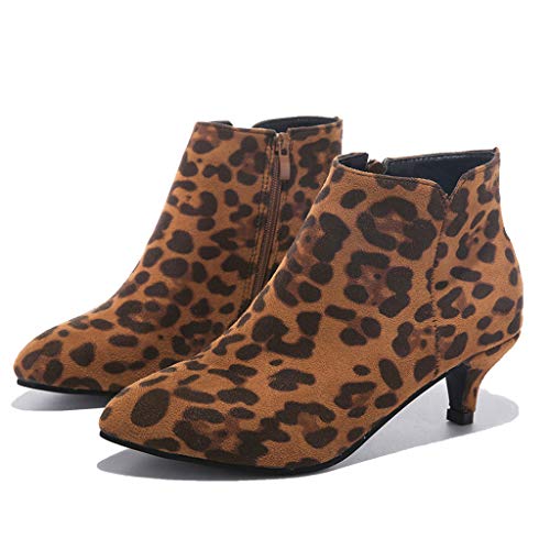 HoSayLike Botas Mujer 2019 Botas De Mujer con Tacon Botas De Mujer Retro Informal Roma Color SóLido De Gran TamañO Cremallera TacóN Fino En El Medio Suela De Goma Botines