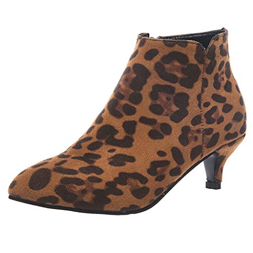 HoSayLike Botas Mujer 2019 Botas De Mujer con Tacon Botas De Mujer Retro Informal Roma Color SóLido De Gran TamañO Cremallera TacóN Fino En El Medio Suela De Goma Botines