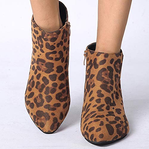 HoSayLike Botas Mujer 2019 Botas De Mujer con Tacon Botas De Mujer Retro Informal Roma Color SóLido De Gran TamañO Cremallera TacóN Fino En El Medio Suela De Goma Botines