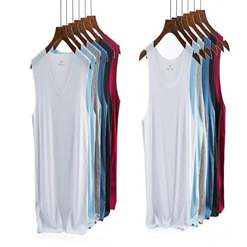 HOSD Chaleco de Verano para Hombres, Tela Modal, Color sólido, sin Rastro, Pijamas con Hombros Anchos, Hombres, Deportes, Fitness, Cuello Redondo Delgado