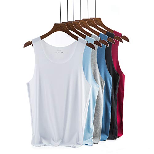 HOSD Chaleco de Verano para Hombres, Tela Modal, Color sólido, sin Rastro, Pijamas con Hombros Anchos, Hombres, Deportes, Fitness, Cuello Redondo Delgado