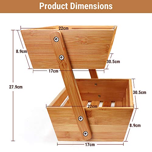 Hossejoy Soporte de canasta de frutas de bambú de 2 niveles para encimera y soporte decorativo para frutas,verduras,bocadillos,artículos para el hogar y mucho más