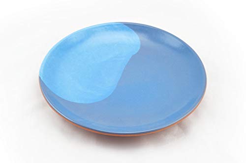 Hostelnovo - Juego de 8 Platos Llanos de cerámica - Plato para Comida - Fabricado en España y Pintado a Mano - Cerámica Natural - 4 Colores: Azul, Verde Turquesa, Gris y Blanco - 23 cm