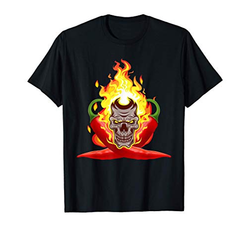 Hot Pepper Flaming Skull Spice Lover & Chili Head Camiseta