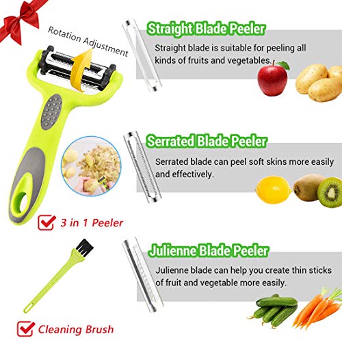 HOTLIKE Machacador de Patatas, 3 PCS Trituradora de Patata de Acero Inoxidable Set, Multifuncional Profesional Prensa Patatas con Cepillo, Pelador, Potato Ricer para Vegetales, Frutas