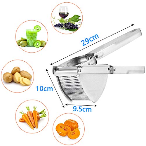 HOTLIKE Machacador de Patatas, 3 PCS Trituradora de Patata de Acero Inoxidable Set, Multifuncional Profesional Prensa Patatas con Cepillo, Pelador, Potato Ricer para Vegetales, Frutas