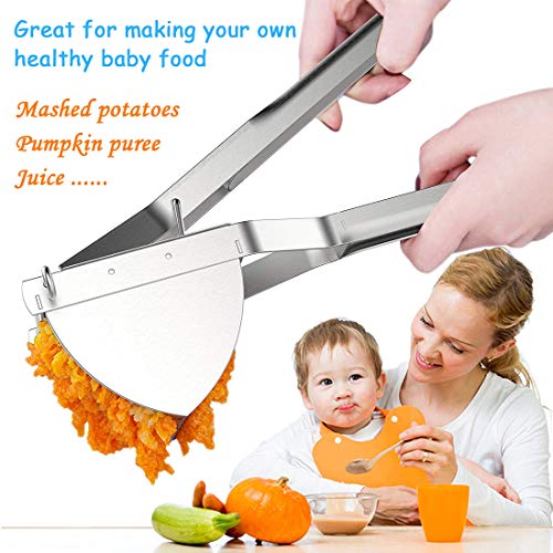 HOTLIKE Machacador de Patatas, 3 PCS Trituradora de Patata de Acero Inoxidable Set, Multifuncional Profesional Prensa Patatas con Cepillo, Pelador, Potato Ricer para Vegetales, Frutas