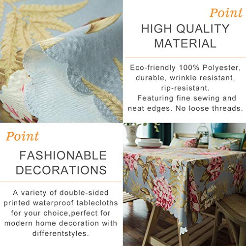 HOTNIU Mantel Estampado Floral, Mantel Impermeable de Poliéster, Mantel Rectangular/Antimanchas/Lavable para Cocina Cena Picnic, Decoración de Mesa (130 * 130 cm, Patrón#LDL)