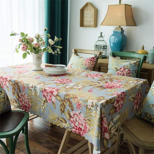 HOTNIU Mantel Estampado Floral, Mantel Impermeable de Poliéster, Mantel Rectangular/Antimanchas/Lavable para Cocina Cena Picnic, Decoración de Mesa (130 * 130 cm, Patrón#LDL)