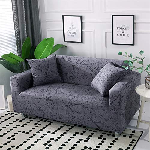 HOTNIU Stretch Funda de sofá 1-Piece Poliéster Spandex Tela Couch Cubierta para patrón #Mgrey 4 plazas