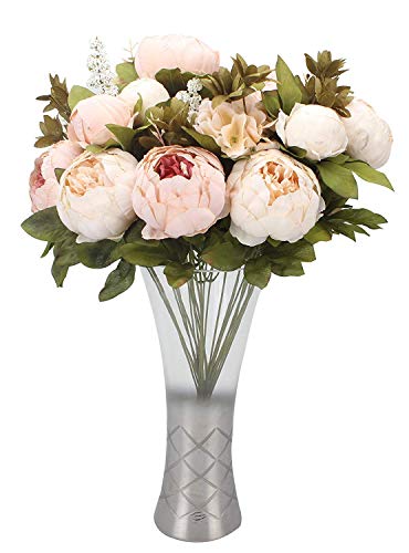 Houda - Ramo de flores de peonia artificiales vintage para decoración de hogar y bodas