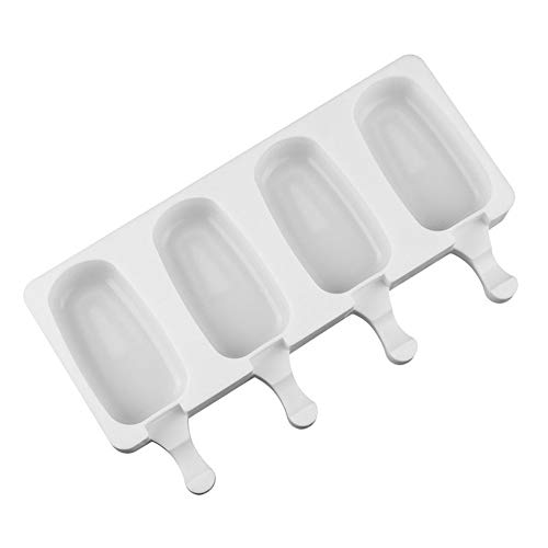 housesweet - Molde de Silicona para Hacer paletas de Helado (4 Celdas, 10 Palos de Madera), Silicona, Blanco, 3.8 * 7 cm