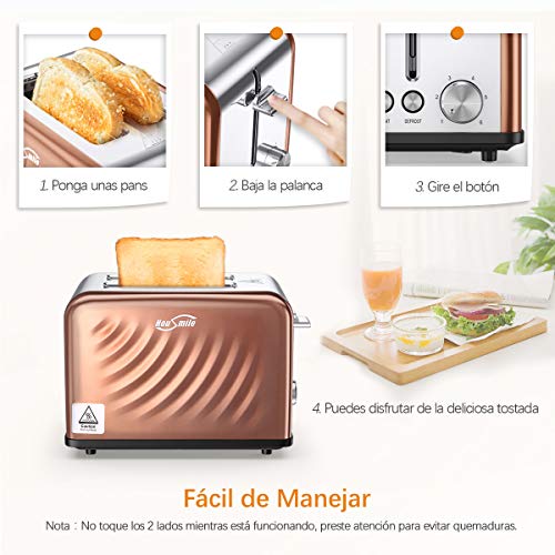 Housmile Tostadora, Tostadora de 2 Ranuras con 6 Funciones Ajustables y 3 Modos, 900W, Acero Inoxidable,Color-Cobrizo