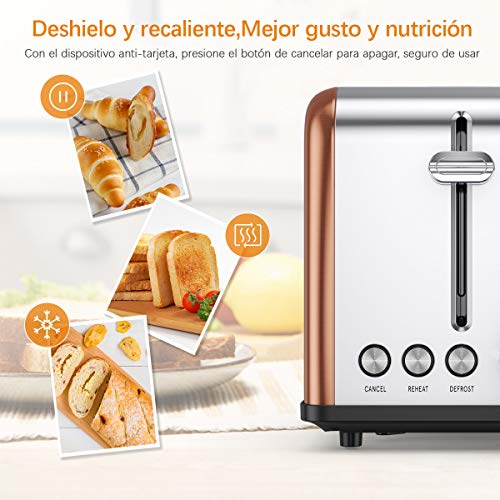 Housmile Tostadora, Tostadora de 2 Ranuras con 6 Funciones Ajustables y 3 Modos, 900W, Acero Inoxidable,Color-Cobrizo