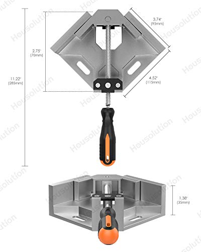 Housolution Abrazadera de Ángulo Recto,Clip de Esquina de Aleación de Aluminio de Sola Manija de 90 °para Marco de Fotos de Carpintería Presilla con Mandíbula Oscilante Ajustable - Gris Plateado