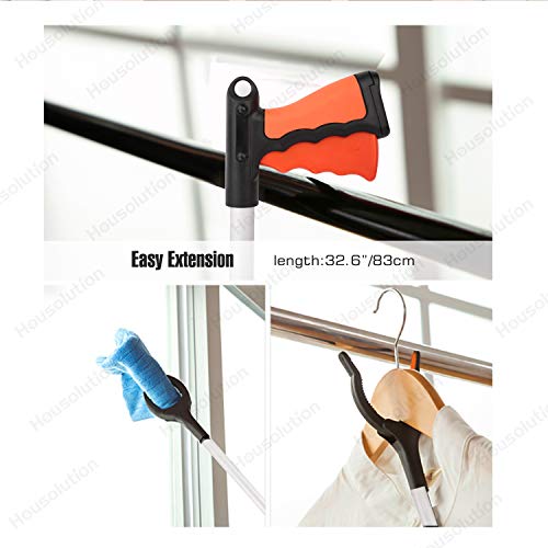 Housolution Pinzas Extensibles larga, 83 cm Plegable Herramienta de Captura, Herramienta de Alcance de Aluminio con Agarre de Goma Giratorio, Extensor de Brazo Largo para Recogedor de Basura - Naranja