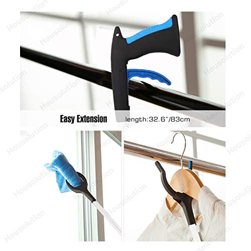 Housolution Pinzas Extensibles Larga,81 cm Plegable Herramienta de Captura Superior, Ligero de Aluminio Larga Práctica Pinza con Agarre Giratorio - Azul