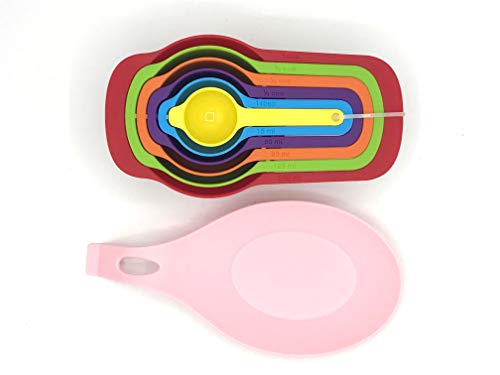 Hove & Wild Juego de cucharas medidoras con cuchara de silicona rosa gratis. Juego de utensilios de cocina para cocinar o tazas de medición para hornear