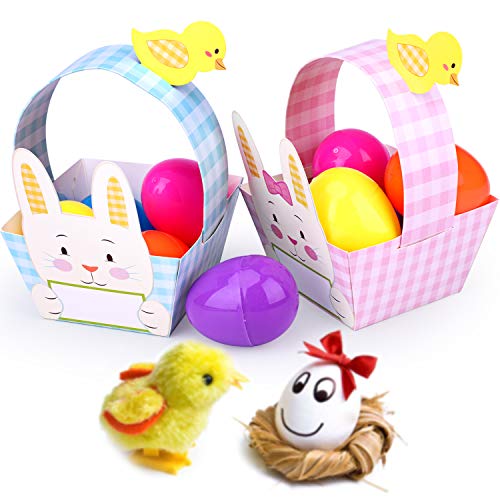 HOWAF 10 Mini Decoracion de Pascua Cestas, Niños DIY Pascua Manualidades Polluelos de Conejos Cestas de Regalo de Papel para Rellenar Huevos de Pascua, Pascua Regalos, Chocolate, Caramelos, Juguetes