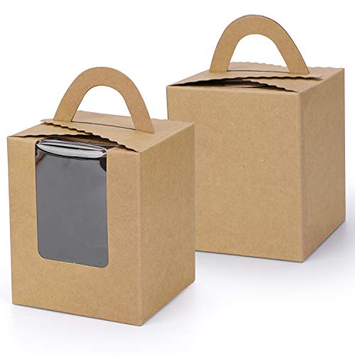 Howaf 25 Cajas para Regalo, Cajas de Papel Kfraft para cupcake con Insertar ventana y manija, Accesorio para Repostería, para cumpleaños Boda Fiesta Comunion Navidad Año Nuevo