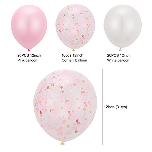 HOWAF 50 Piezas 12'' Globos de Confeti Globos de látex Blancos y Rosa Globos de Helio Perla para Bodas, Fiestas, Propuestas, Navidad, Reuniones, Ceremonia y Cumpleaños Decoraciones de Fiesta