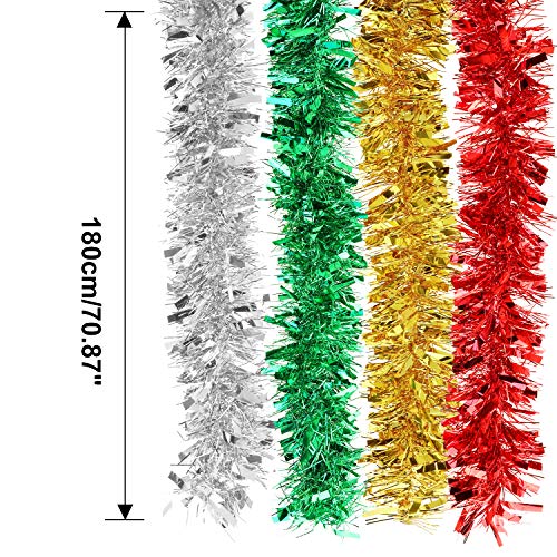 HOWAF 8 Peizas 14m Chunky espumillón de Navidad Guirnaldas oropeles de Navidad Espumillón Guirnalda Adornos de Navidad árbol para decoración navideña, Rojo, Plata, Oro, Verde