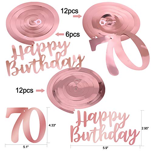 HOWAF Oro Rosa 70 cumpleaños Decoración para Mujeres, 30 pezzi Feliz cumpleaños Colgante Decoración remolinos Serpentinas y 70 cumpleaños Confeti para 70 Años Decoraciones Fiesta de Cumpleaños