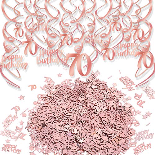 HOWAF Oro Rosa 70 cumpleaños Decoración para Mujeres, 30 pezzi Feliz cumpleaños Colgante Decoración remolinos Serpentinas y 70 cumpleaños Confeti para 70 Años Decoraciones Fiesta de Cumpleaños