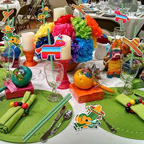 Howaf Pack 36 Fiesta Mexicana pajitas papel Pajas de Beber Decoración de Cóctel sombreros piñatas Pajitas Biodegradables Pajitas Cócteles para Cinco de Mayo Fiesta de Cumpleaños Boda Decoración