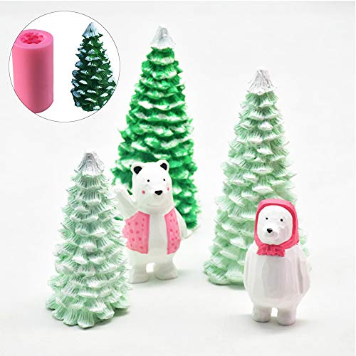 Hpamba Molde de Vela de Árbol de Navidad 3D Molde de Vela de Forma de Árbol Silicona 3D en Forma Árbol Vela Molde Molde Vela Forma Cilíndrica Molde de Pastel de Jabón en Forma Árbol Hecho en Casa 1PC