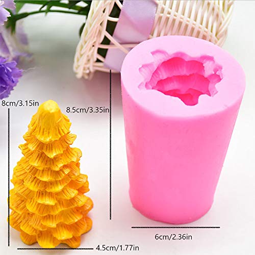 Hpamba Molde de Vela de Árbol de Navidad 3D Molde de Vela de Forma de Árbol Silicona 3D en Forma Árbol Vela Molde Molde Vela Forma Cilíndrica Molde de Pastel de Jabón en Forma Árbol Hecho en Casa 1PC