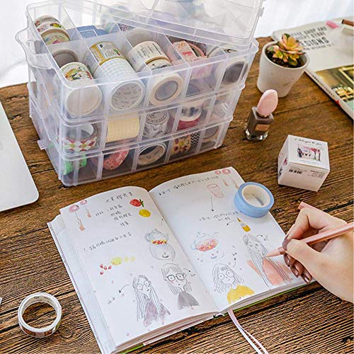 HPiano Caja de Almacenamiento de Joyas Caja de Compartimiento Transparente con separadores extraíbles Organizador para Artes, Manualidades, Abalorios, Joyas, Cosméticos(3 Capas y 18 Compartimentos)