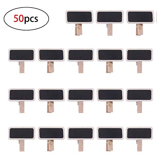 HPiano Pack de 50pcs Mini Clip Pinza de Madera con Tablero de Pizarra de Tiza para Dejar Mensaje Recordatorios Nota/Letrero De Nombre/Etiquetas de Nombre/Boda Decoración/Los Precios