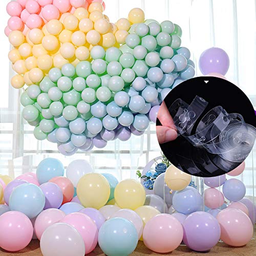 HQdeal 4 Rollos 5M Arco para Globos, Kit de Cinta de Tira Decorativa, Guirnalda de Arco de Globos Kit con 2 Rollos Pegamento de Punto de Globo para la Fiesta de Navidad Bodas Cumpleaños