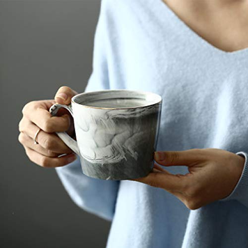 HRDZ Taza Taza Unisex Marble Pattern Cup 3 Color Sdiamond Estilo nórdico Creativa Taza de café de cerámica Pareja Sencilla Taza Esquema del hogar en Oro Vientre de Leche Antideslizante Taza Gris