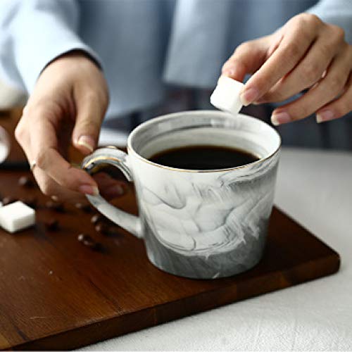 HRDZ Taza Taza Unisex Marble Pattern Cup 3 Color Sdiamond Estilo nórdico Creativa Taza de café de cerámica Pareja Sencilla Taza Esquema del hogar en Oro Vientre de Leche Antideslizante Taza Gris