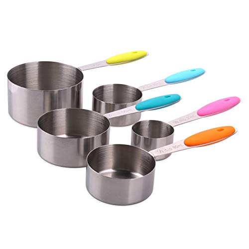 H&S Tazas de cuchara de medida de metal de acero inoxidable para cocinar y hornear Conjunto de 5