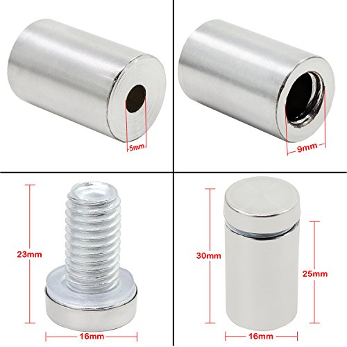 HSEAMALL 16 x 30 mm acero inoxidable vidrio Standoff Holder Tornillo, publicidad clavos hardware tornillos 20PCS