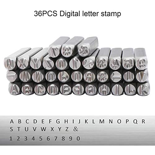 HSEAMALL - Juego de 36 piezas de 6 mm de letras y números, letras del alfabeto de hierro A-Z y sellos de número 0-9 para manualidades