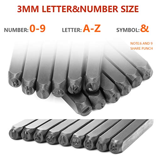 HSEAMALL - Juego de 36 sellos de letras y números metálicos de 3 mm A-Z y 1-9 para sellos en mayúsculas, herramienta de perforación para impresión de marcas en metal, madera, piel, color negro