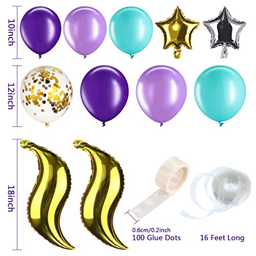 Hsei 88 Piezas de Guirnalda de Globos de Cola de Sirena, Arco de Globos de Cola de Sirena con Cinta de Globos de 16 Pies para Decoración de Fiesta de Cumpleaños de Sirena Bajo el Mar (Dorado)