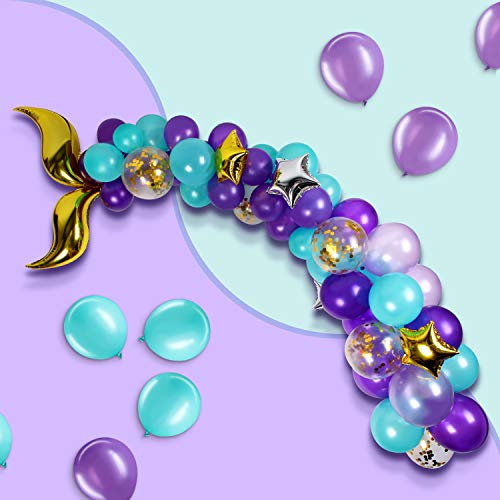 Hsei 88 Piezas de Guirnalda de Globos de Cola de Sirena, Arco de Globos de Cola de Sirena con Cinta de Globos de 16 Pies para Decoración de Fiesta de Cumpleaños de Sirena Bajo el Mar (Dorado)