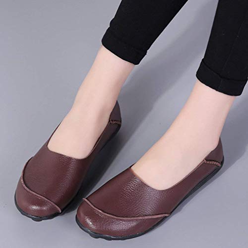 Hsyooes Mocasín de Cuero Mujer Loafers Cómodo y Antideslizante Barco Zapatos para Mujer Zapatos de Conducción